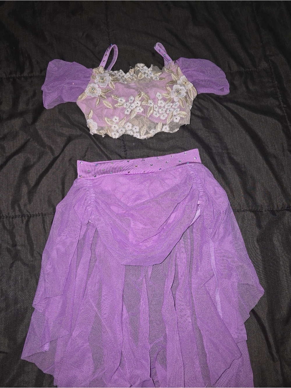 Girls Purple Floral Mesh Two-Piece Costume Set